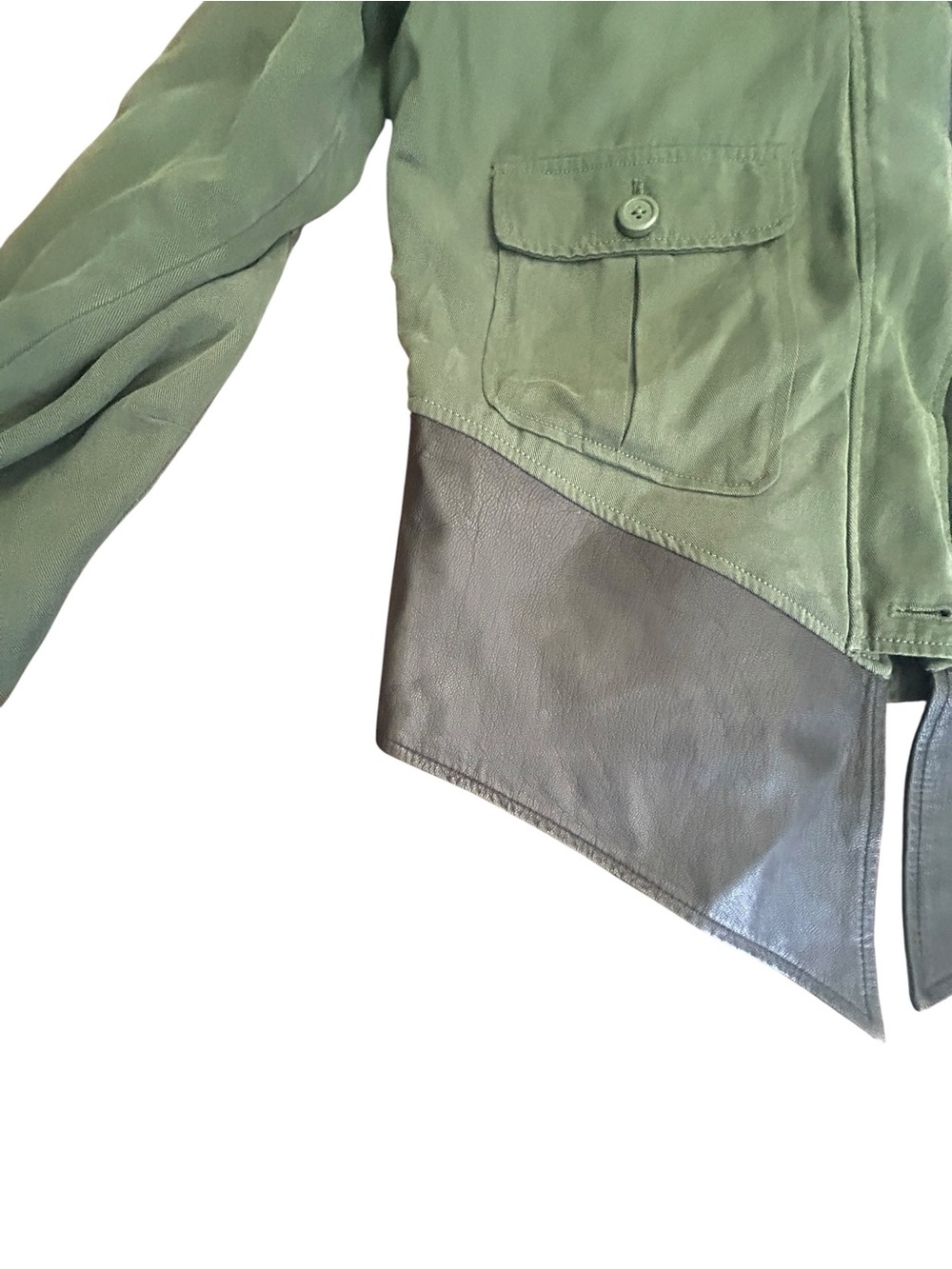 Dakota Collective NWT Military Utility Jacket Size M Asymmetric Faux Leather Hem - Picture 3 of 7